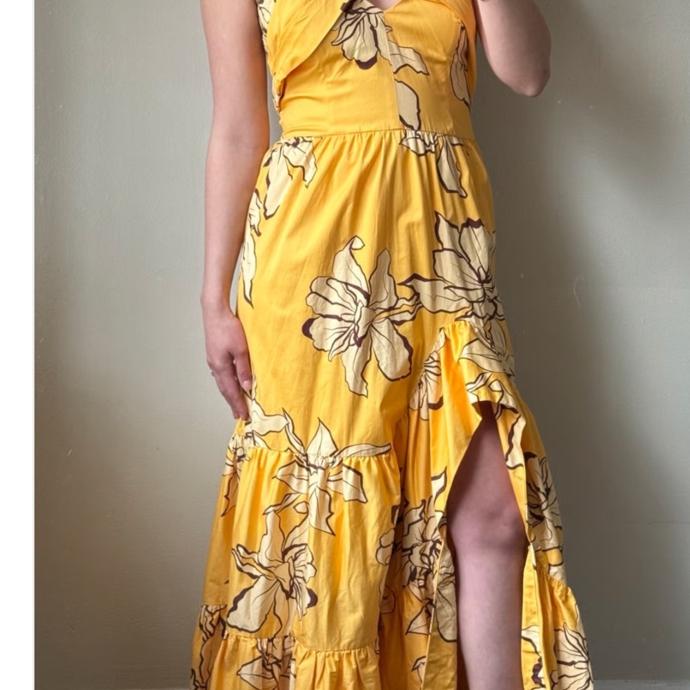Anthropologie Yellow Halter Maxi Dress with Tiered Slit